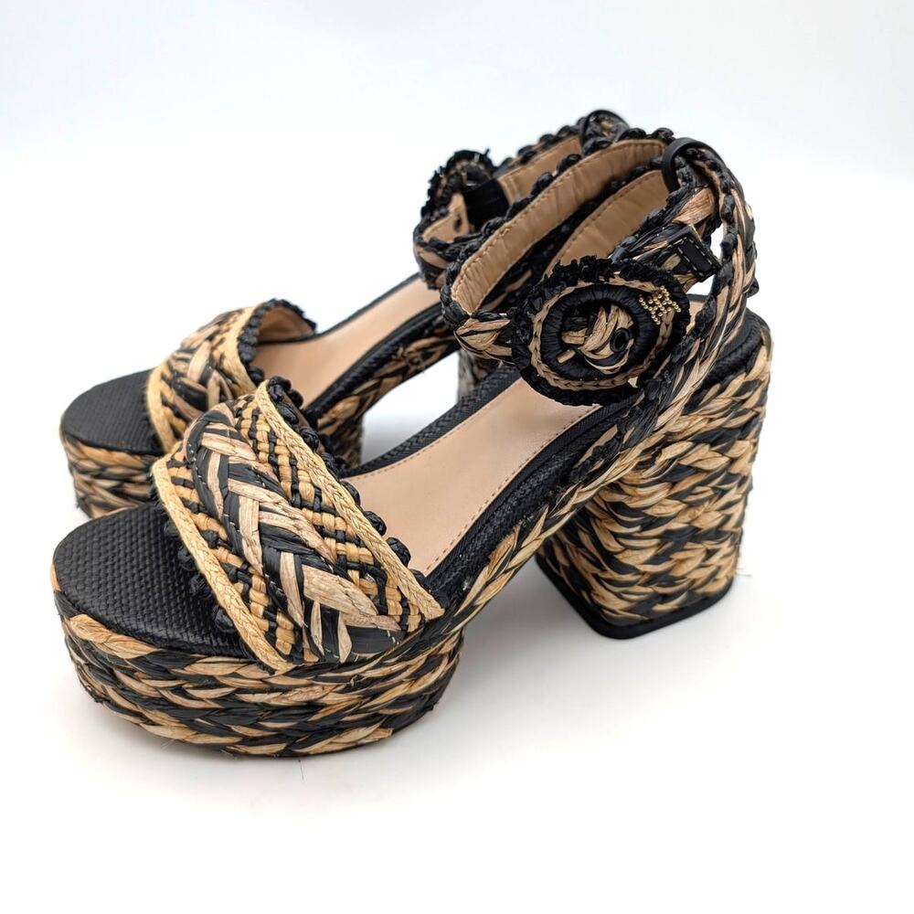 Sam Edelman Iliana Wedge Sandal Women's Black/Natural Raffia Size US5.5M EU35.5